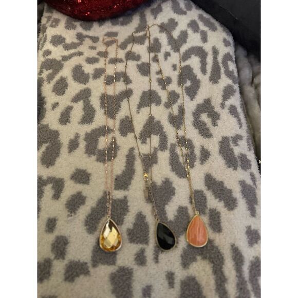 Lot of 3 xl long teardrop /oval statement gemstone necklace/pendants - Picture 1 of 8